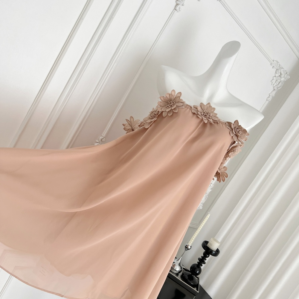 Lazy flowers sloping shoulder stereoscopic dress