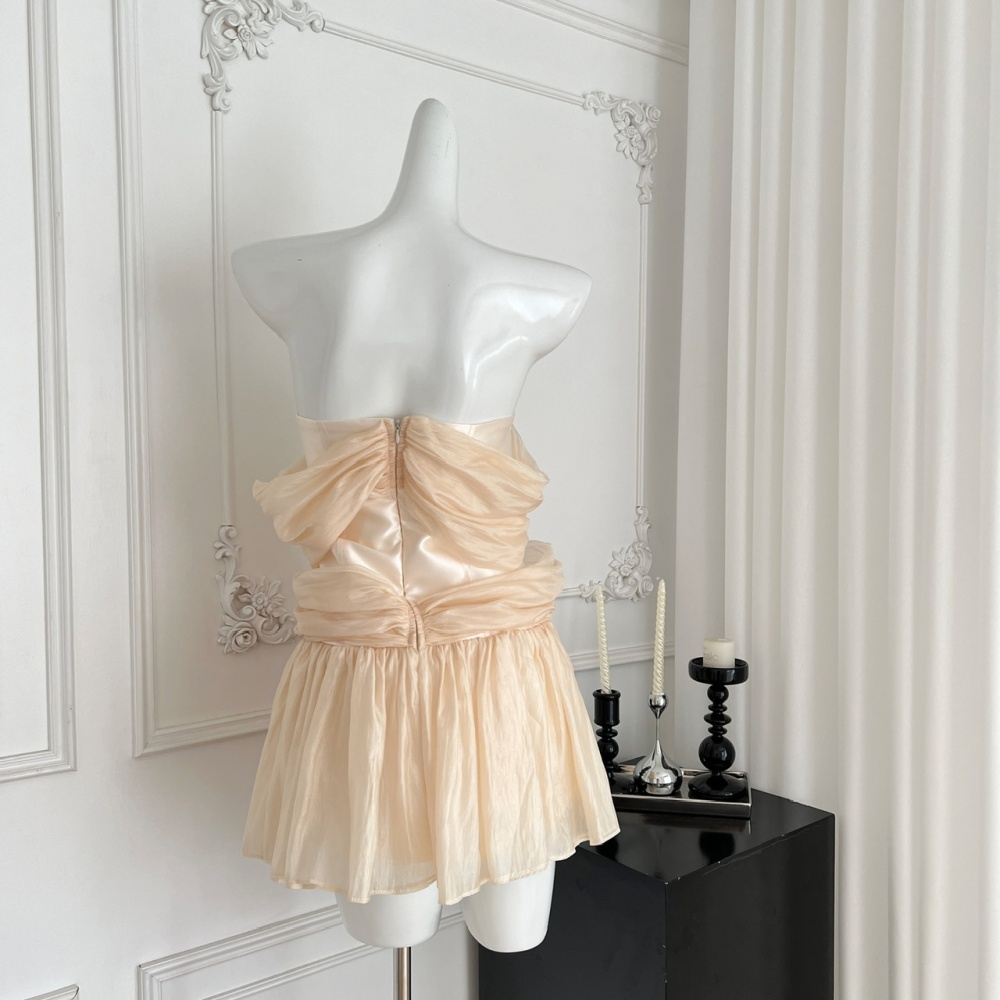 Gauze flat shoulder temperament slim dress