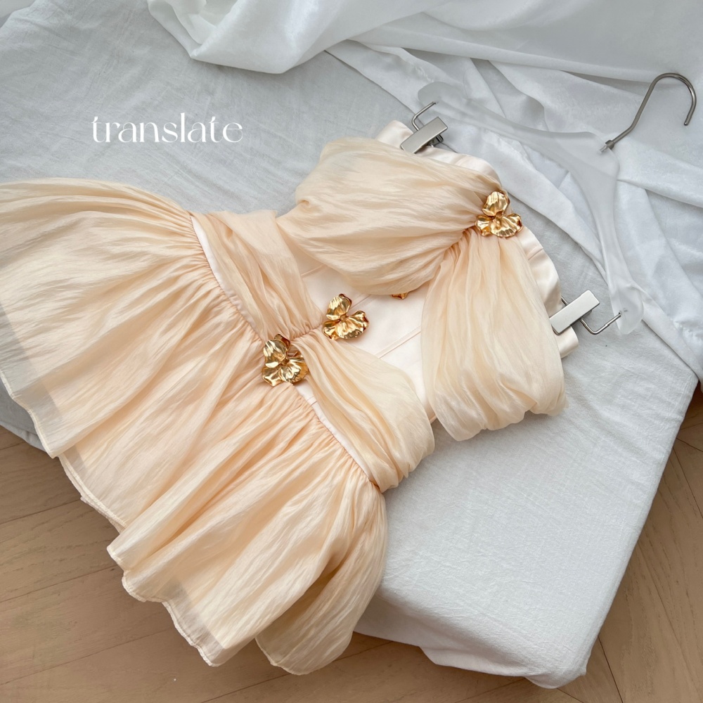 Gauze flat shoulder temperament slim dress