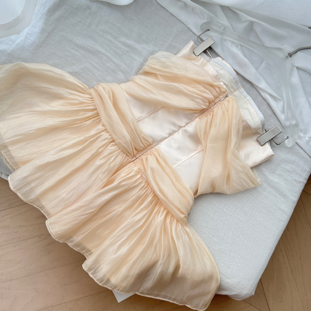Gauze flat shoulder temperament slim dress