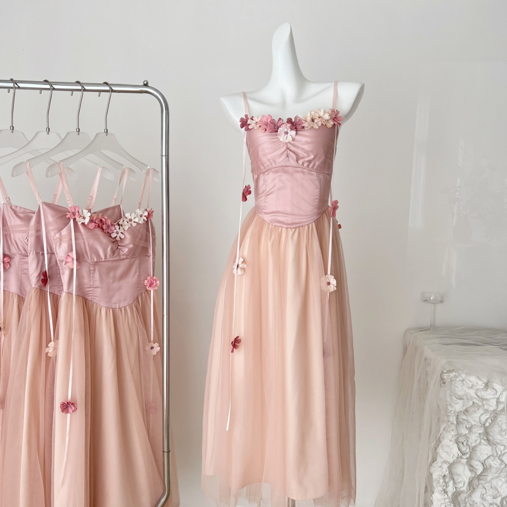 Sling chest pad flowers stereoscopic lady dress