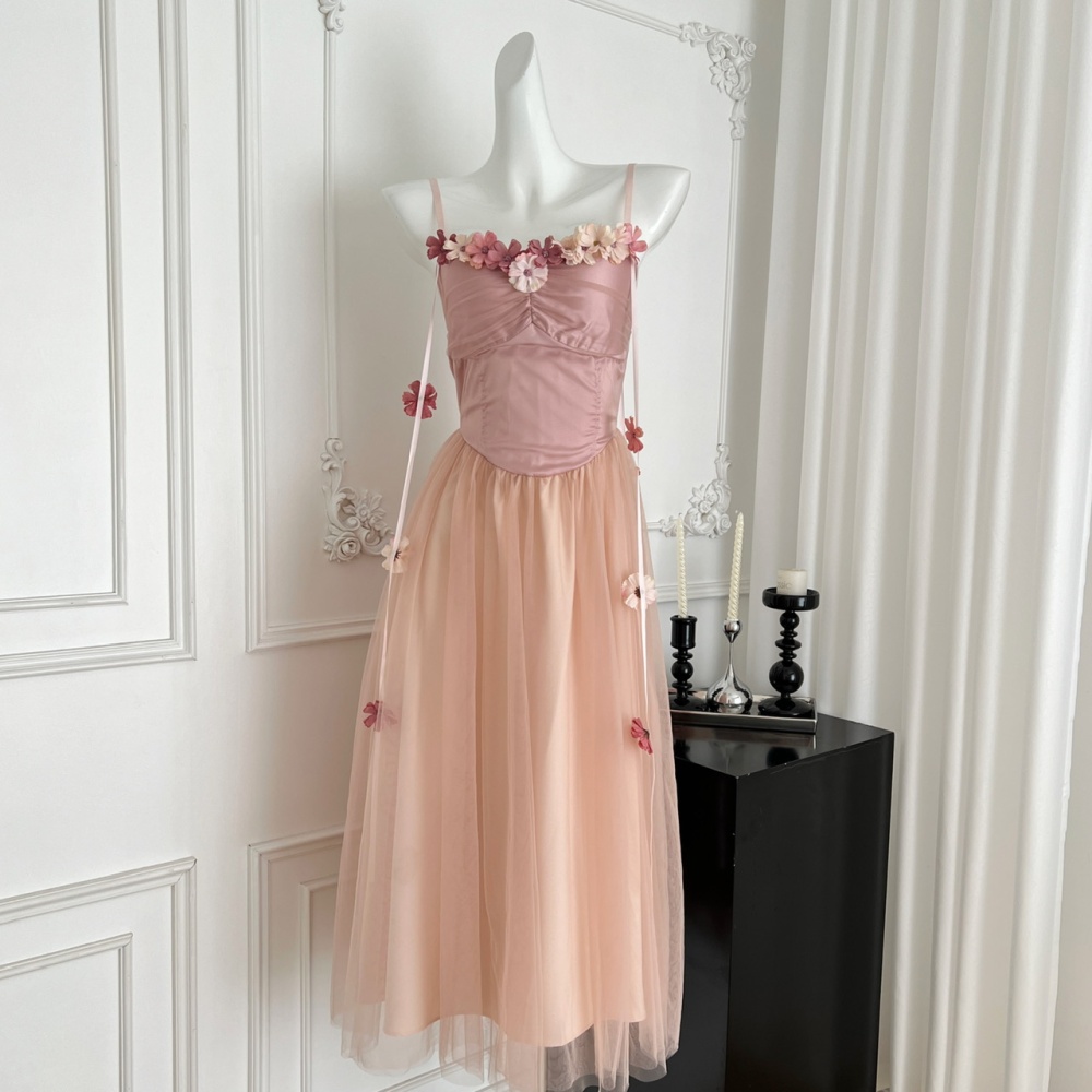 Sling chest pad flowers stereoscopic lady dress