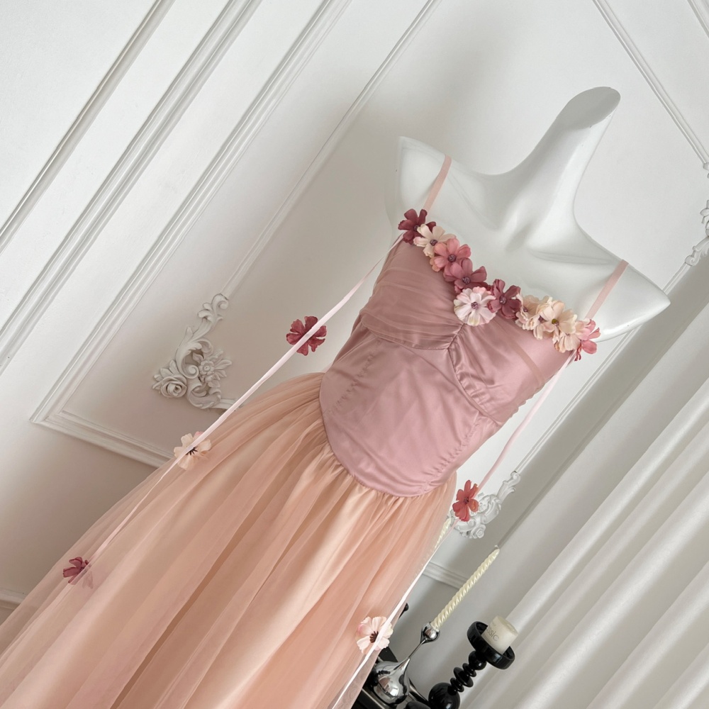 Sling chest pad flowers stereoscopic lady dress