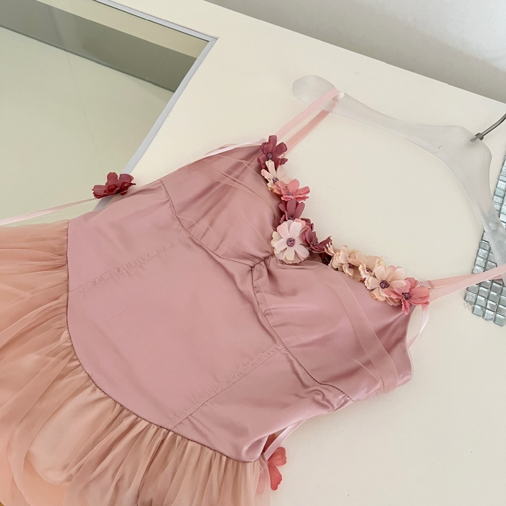 Sling chest pad flowers stereoscopic lady dress