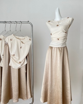 Pinched waist high waist skirt summer tops a set