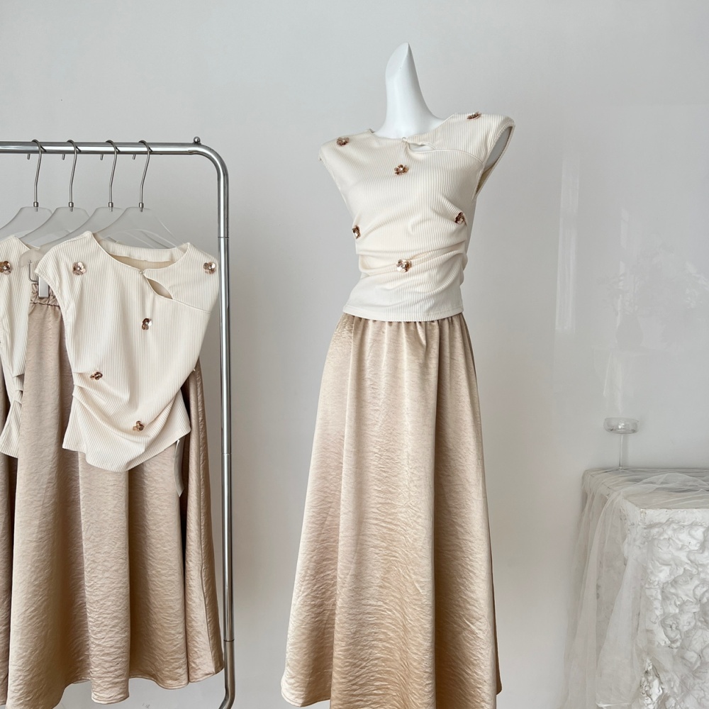 Pinched waist high waist skirt summer tops a set