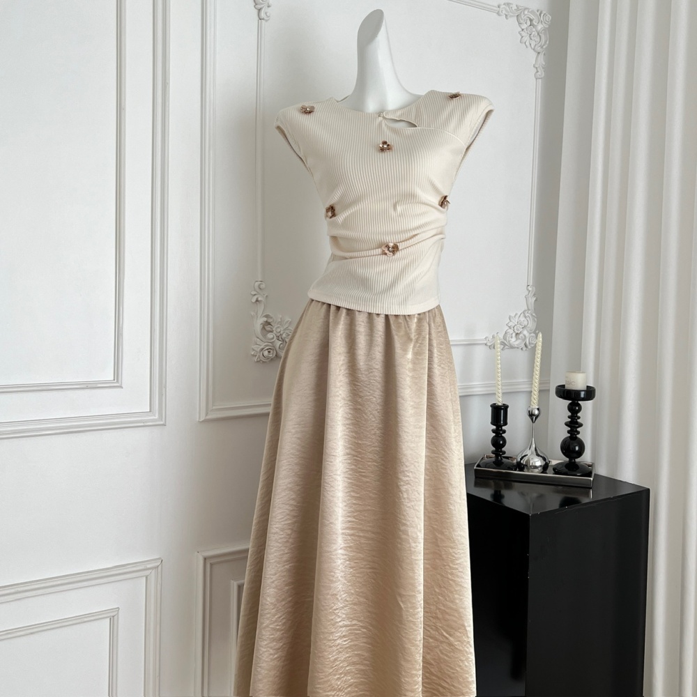 Pinched waist high waist skirt summer tops a set