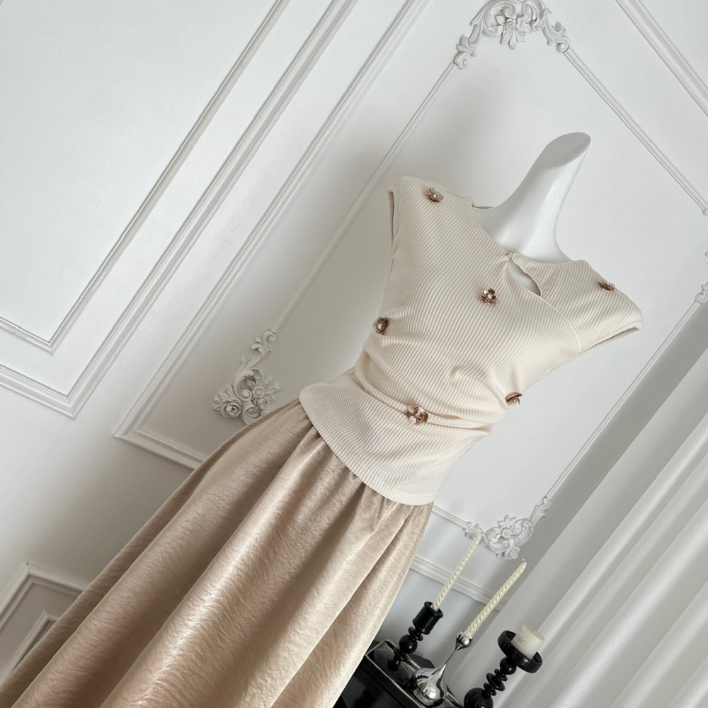 Pinched waist high waist skirt summer tops a set