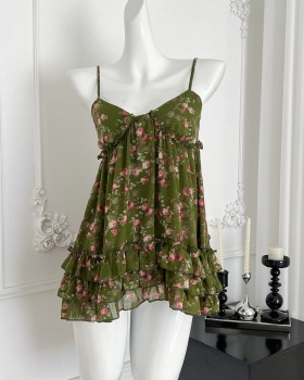 V-neck sling liangsi retro multilayer tops for women