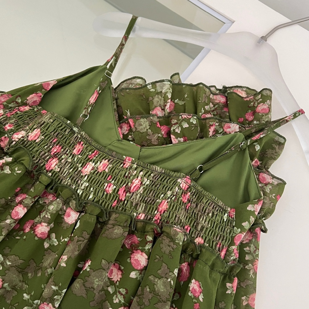 V-neck sling liangsi retro multilayer tops for women