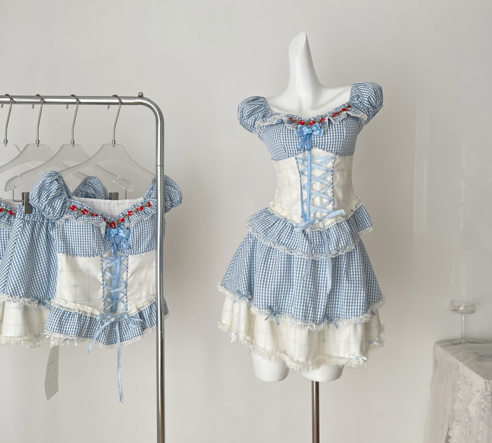 Pastoral style) tops niche short skirt a set