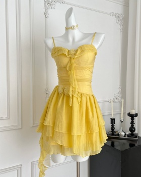 Slim sling enticement irregular sweet summer rose dress
