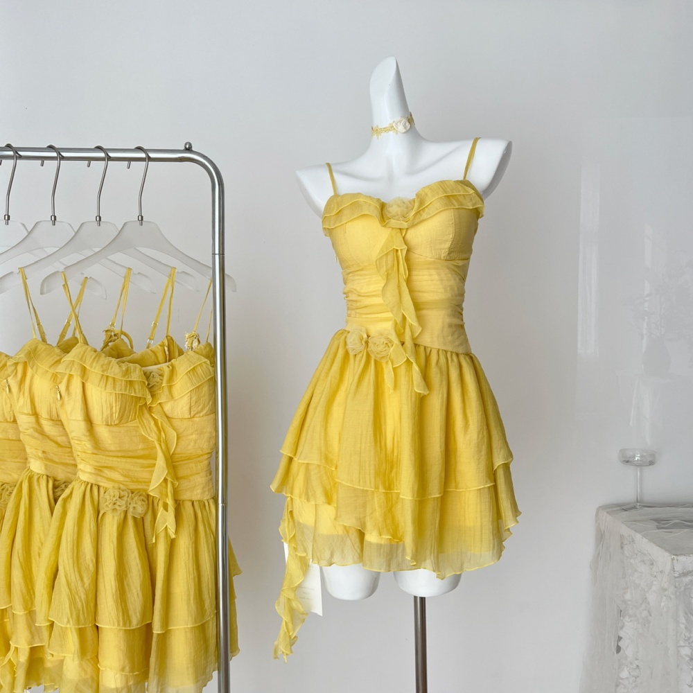 Slim sling enticement irregular sweet summer rose dress