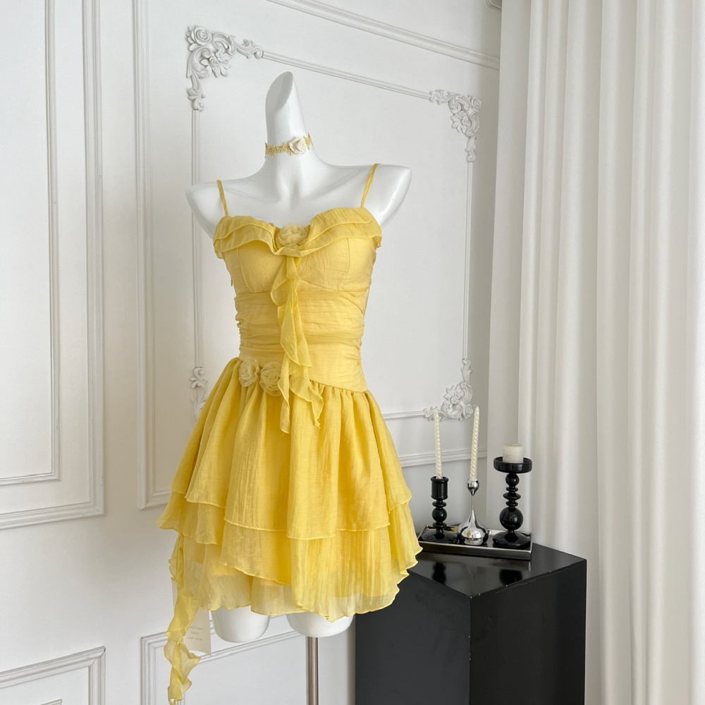 Slim sling enticement irregular sweet summer rose dress