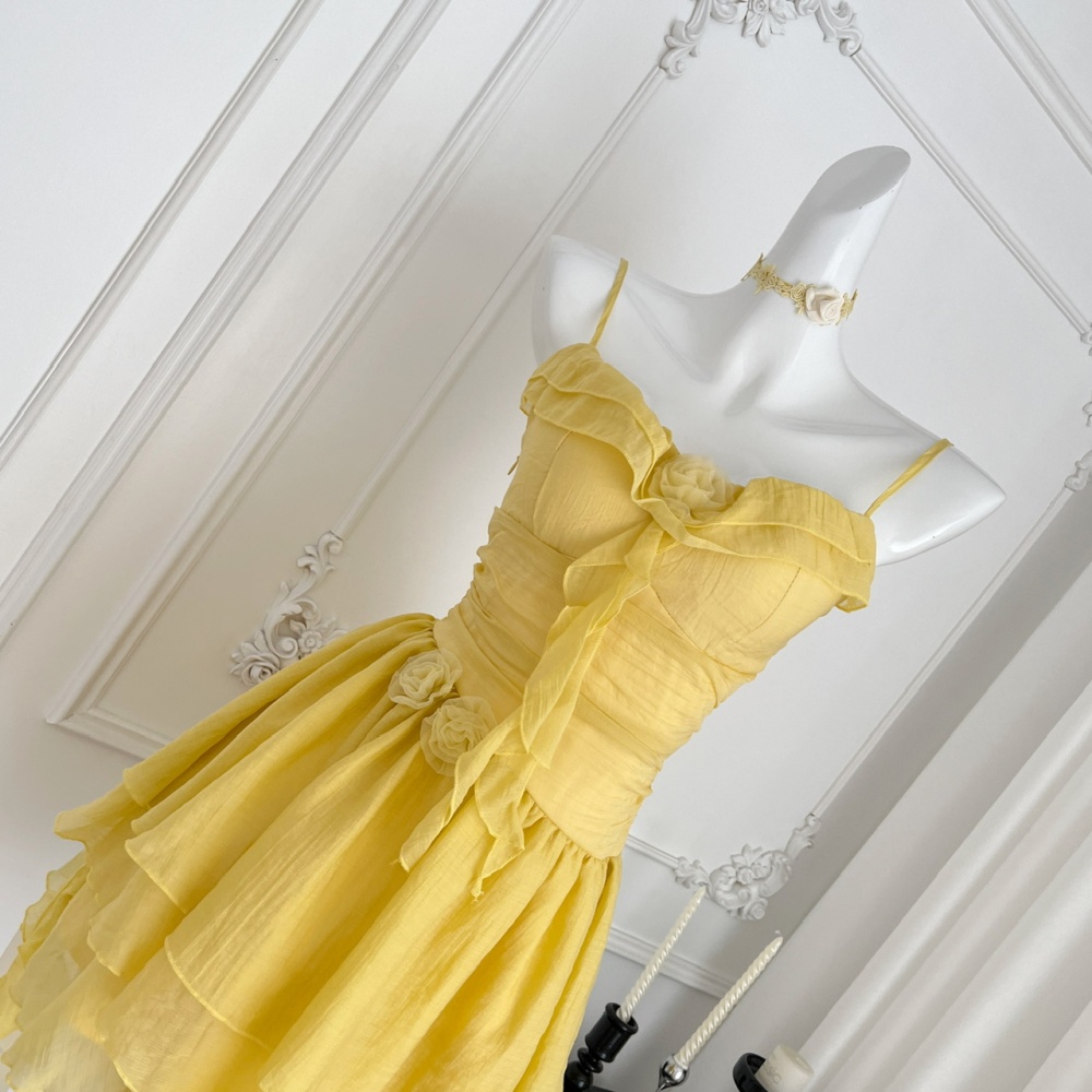 Slim sling enticement irregular sweet summer rose dress