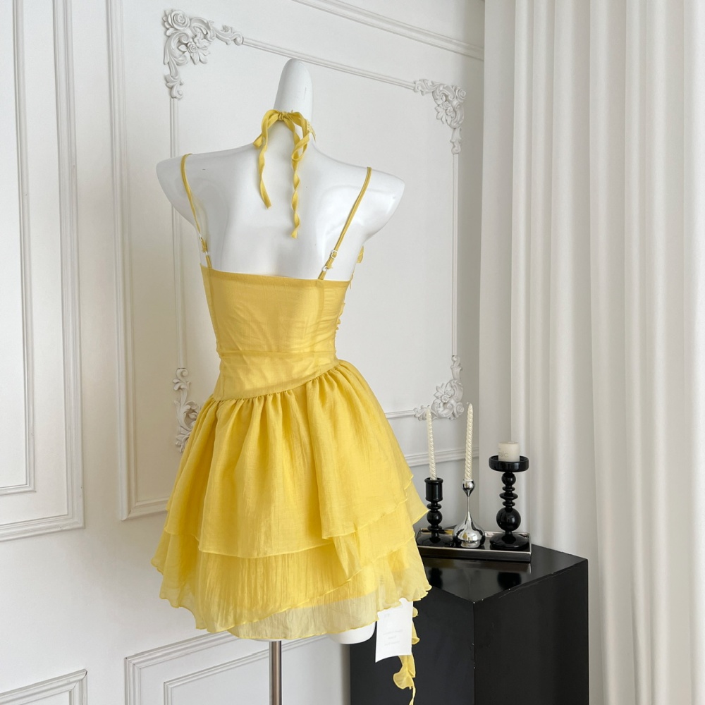 Slim sling enticement irregular sweet summer rose dress