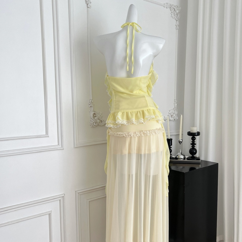 Rose lotus leaf edges dress summer skirt 2pcs set
