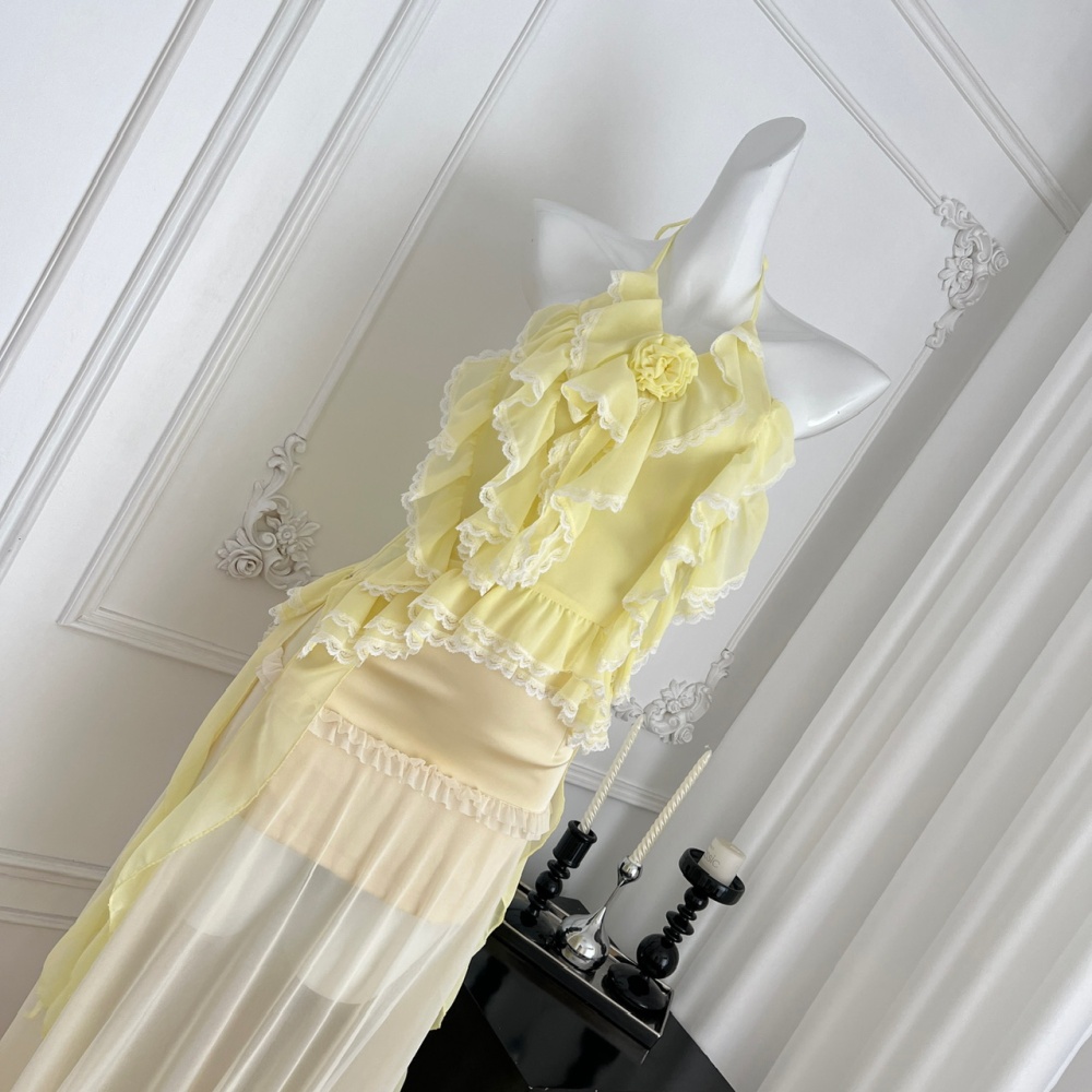 Rose lotus leaf edges dress summer skirt 2pcs set
