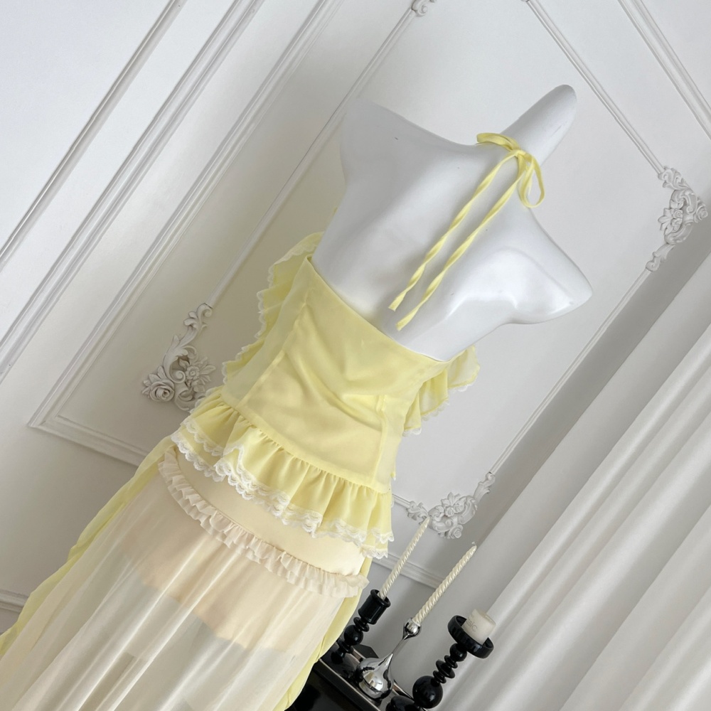 Rose lotus leaf edges dress summer skirt 2pcs set