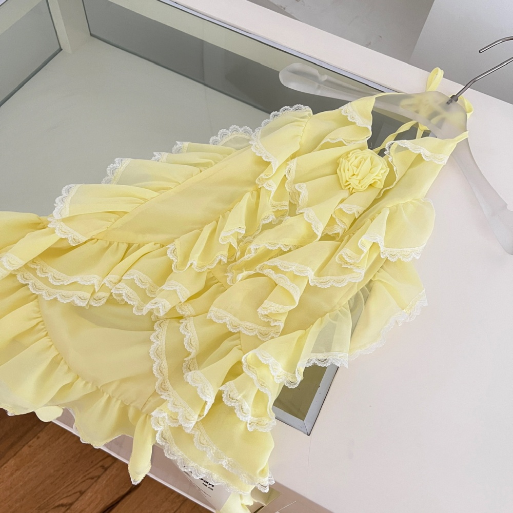 Rose lotus leaf edges dress summer skirt 2pcs set