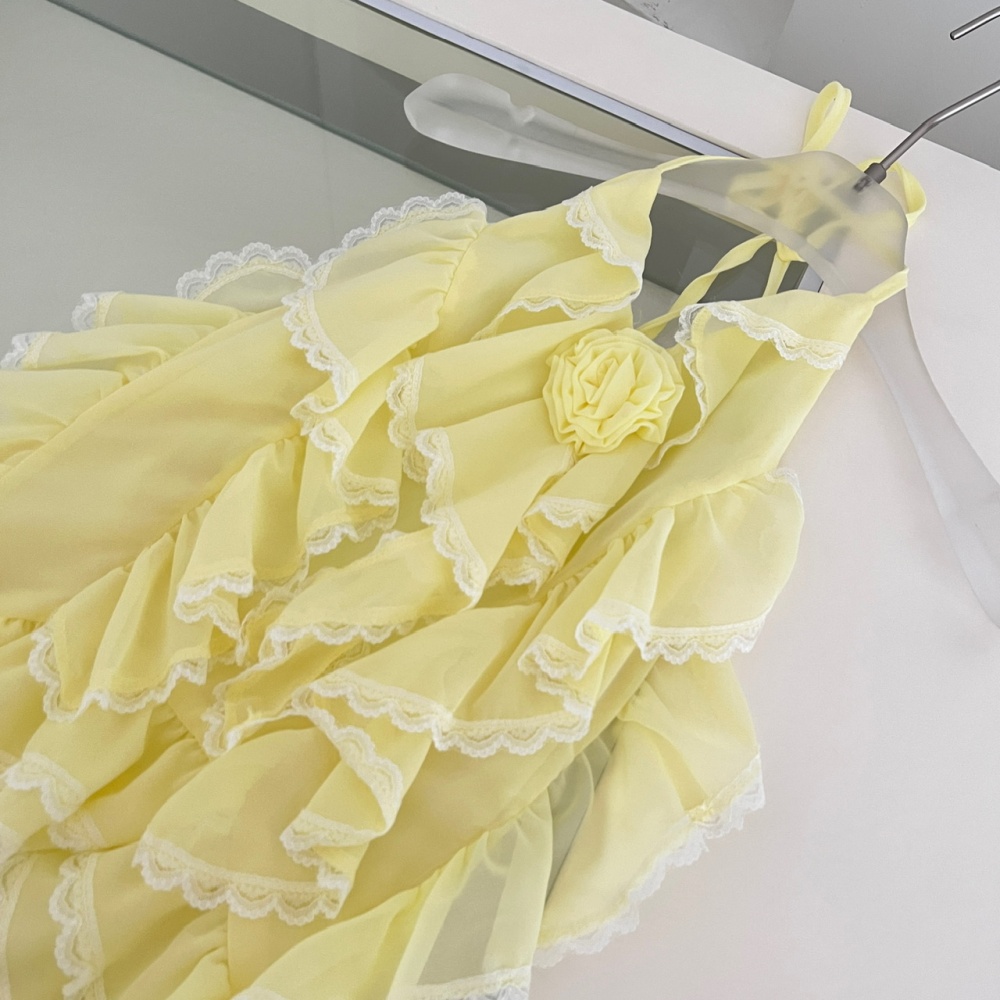Rose lotus leaf edges dress summer skirt 2pcs set