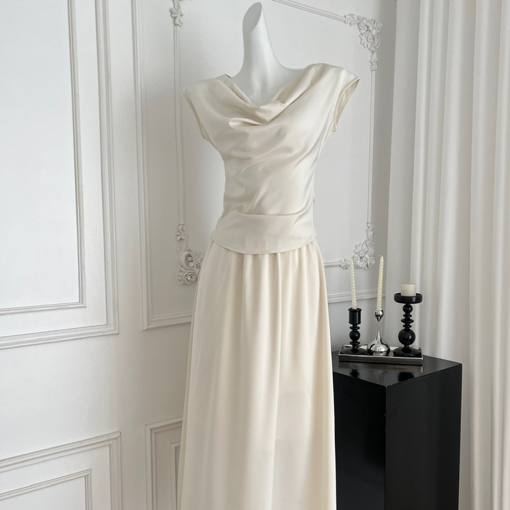 Chinese style tops sleeveless long skirt a set