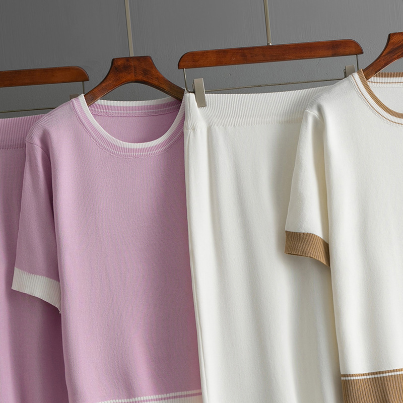 Fashion short short sleeve Casual sweater 2pcs set for women