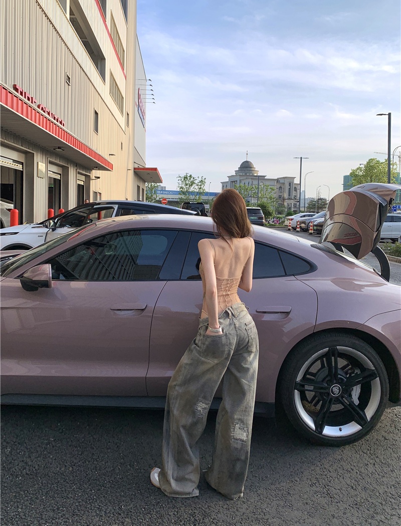 Holes loose wide leg pants retro jeans