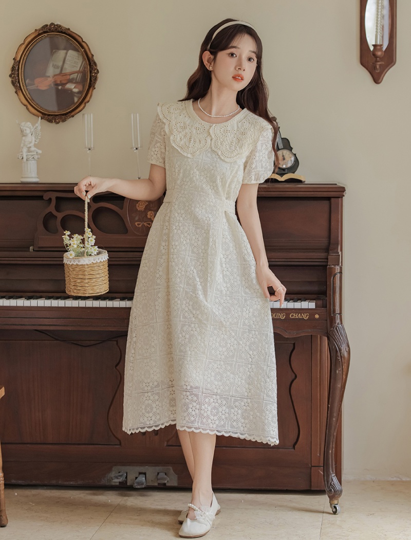Bandage splice tender pinched waist hollow dress