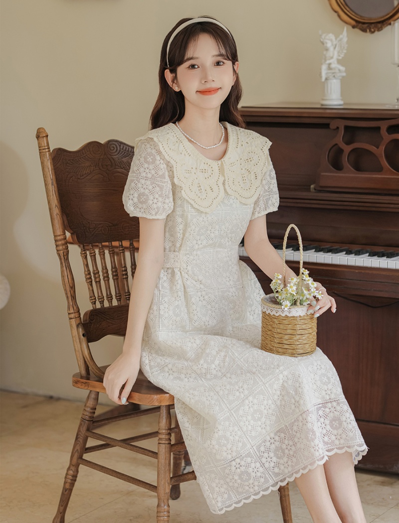 Bandage splice tender pinched waist hollow dress