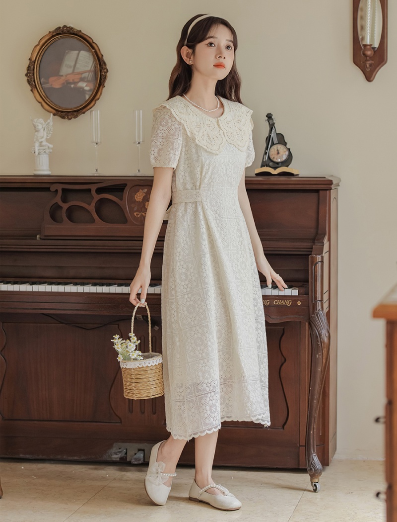 Bandage splice tender pinched waist hollow dress