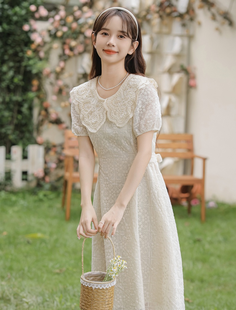 Bandage splice tender pinched waist hollow dress