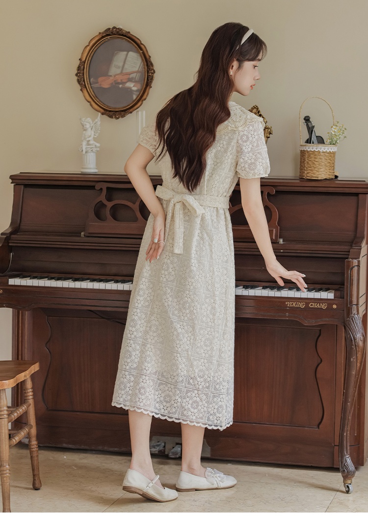 Bandage splice tender pinched waist hollow dress