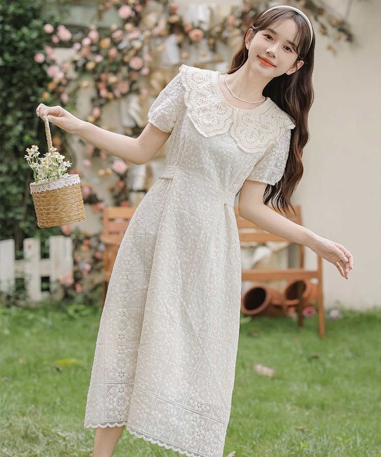Bandage splice tender pinched waist hollow dress