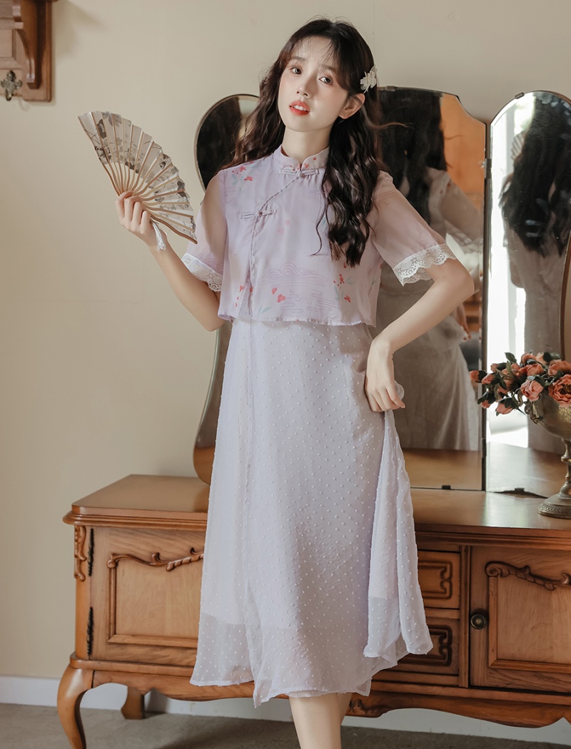 Summer Pseudo-two cheongsam Chinese style retro dress