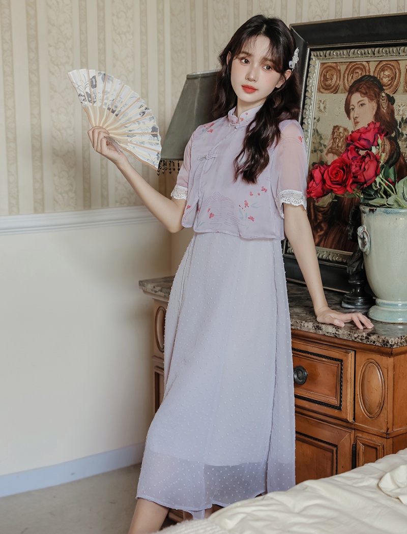 Summer Pseudo-two cheongsam Chinese style retro dress