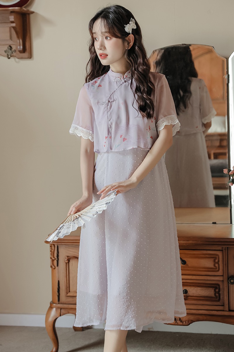 Summer Pseudo-two cheongsam Chinese style retro dress