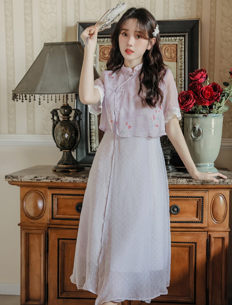 Summer Pseudo-two cheongsam Chinese style retro dress