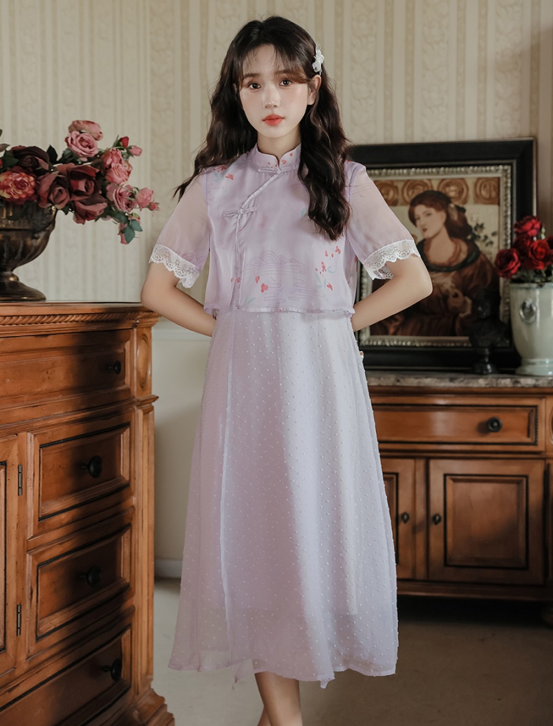 Summer Pseudo-two cheongsam Chinese style retro dress