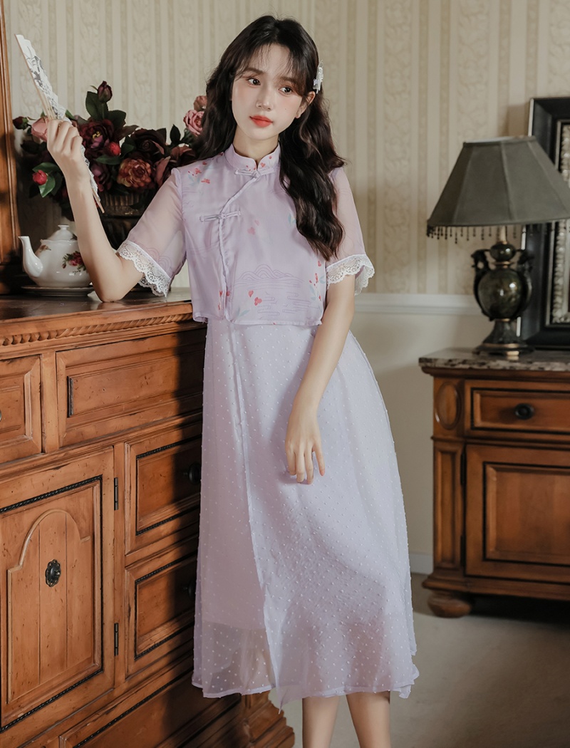 Summer Pseudo-two cheongsam Chinese style retro dress
