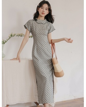 Temperament polka dot cheongsam retro doll collar dress