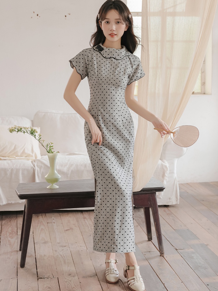 Temperament polka dot cheongsam retro doll collar dress