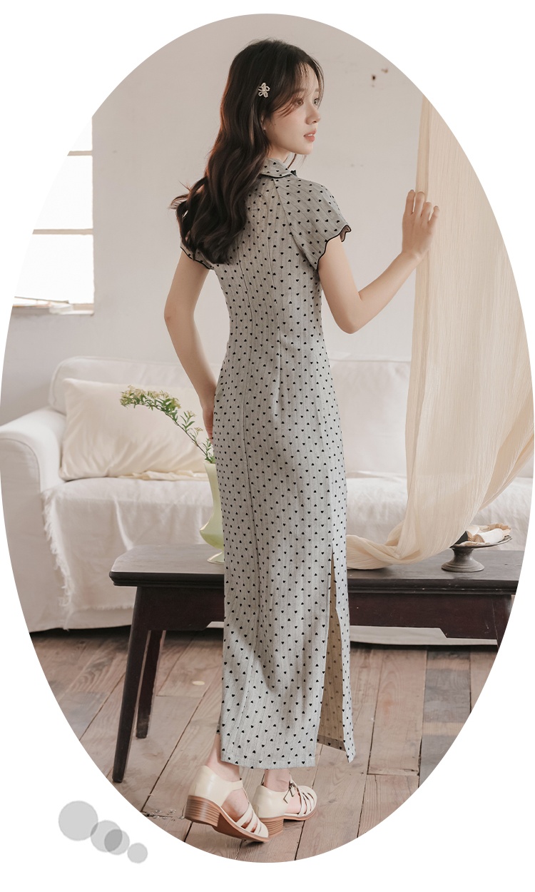 Temperament polka dot cheongsam retro doll collar dress
