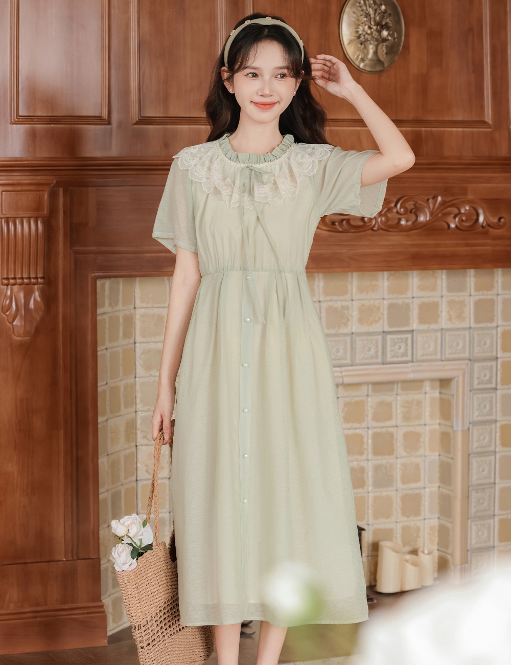 Summer pinched waist show young dress for women