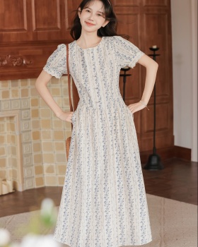 Blue umbrella swing tender retro puff sleeve art dress