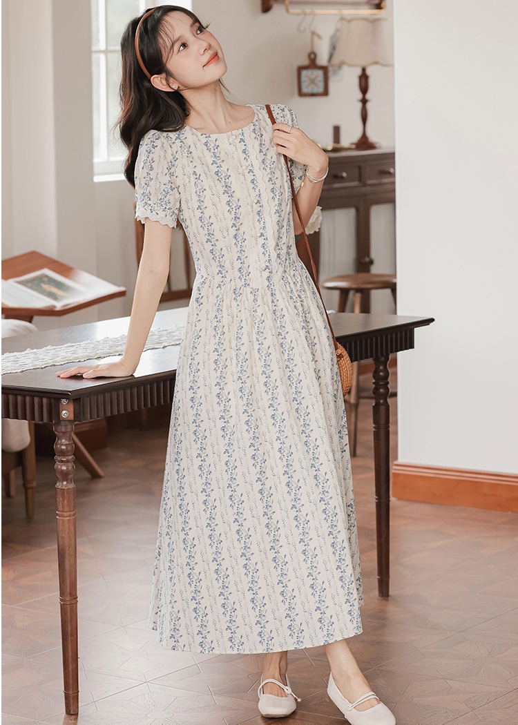 Blue umbrella swing tender retro puff sleeve art dress