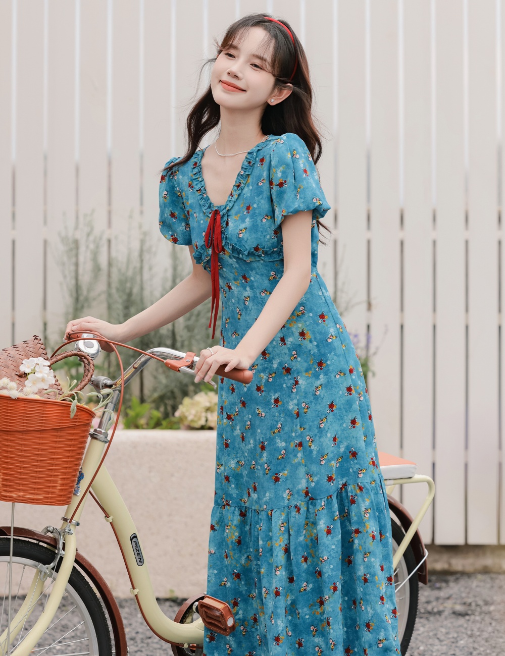 Summer blooming long dress V-neck floral dress for women