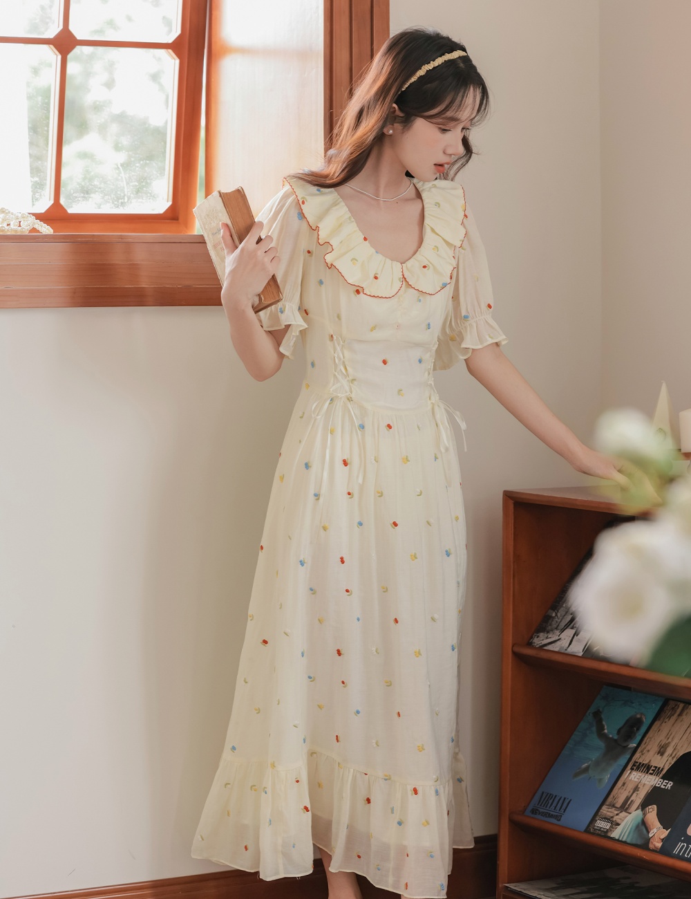 Embroidery romantic tender lotus leaf edges dress