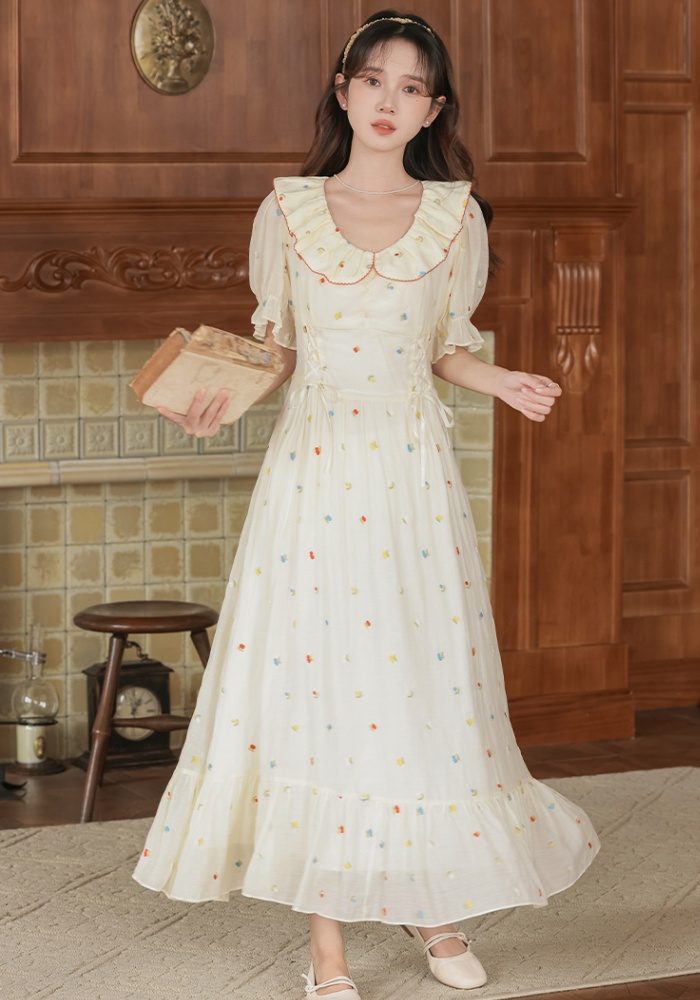 Embroidery romantic tender lotus leaf edges dress