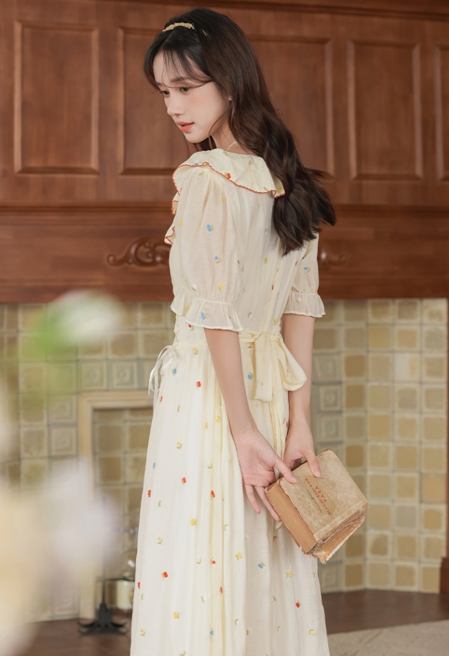 Embroidery romantic tender lotus leaf edges dress